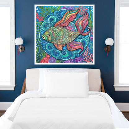 Large Adult Coloring Poster Page Fish Made of Mandala Floral