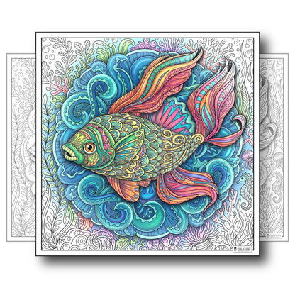 Large Adult Coloring Poster Page Fish Made of Mandala Floral