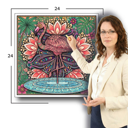 Large Adult Coloring Poster Page Flamingo Made of Mandala Floral