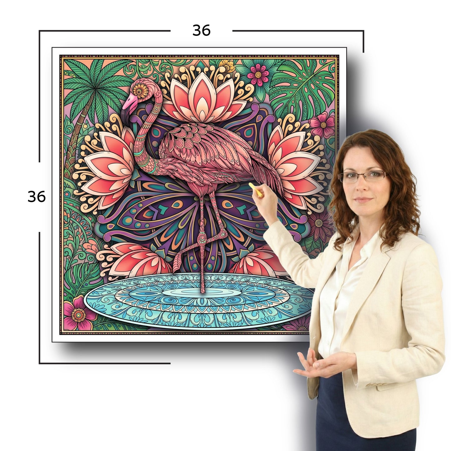 Large Adult Coloring Poster Page Flamingo Made of Mandala Floral