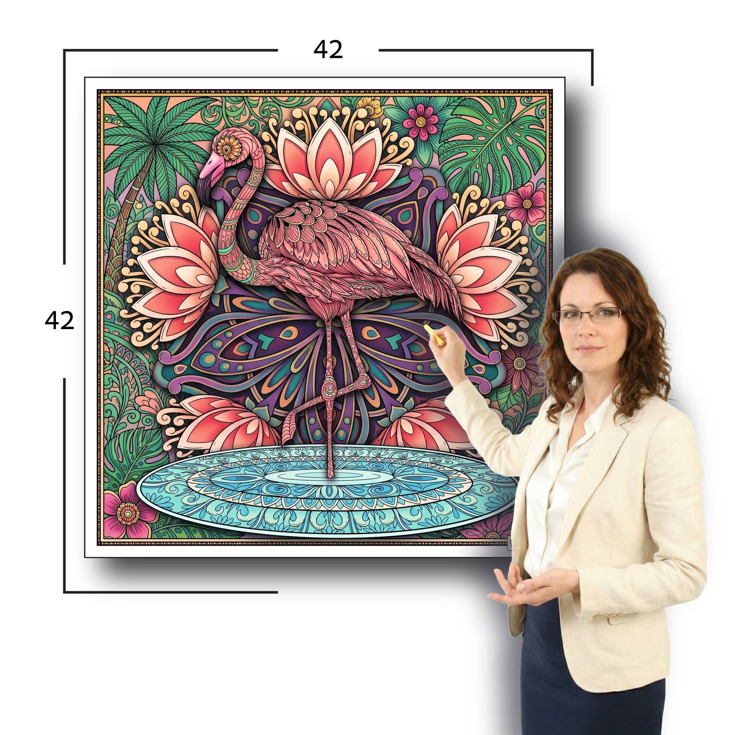 Large Adult Coloring Poster Page Flamingo Made of Mandala Floral
