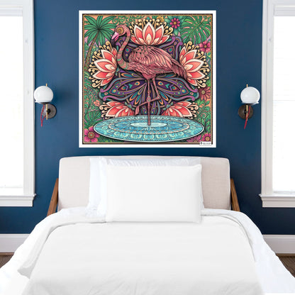 Large Adult Coloring Poster Page Flamingo Made of Mandala Floral