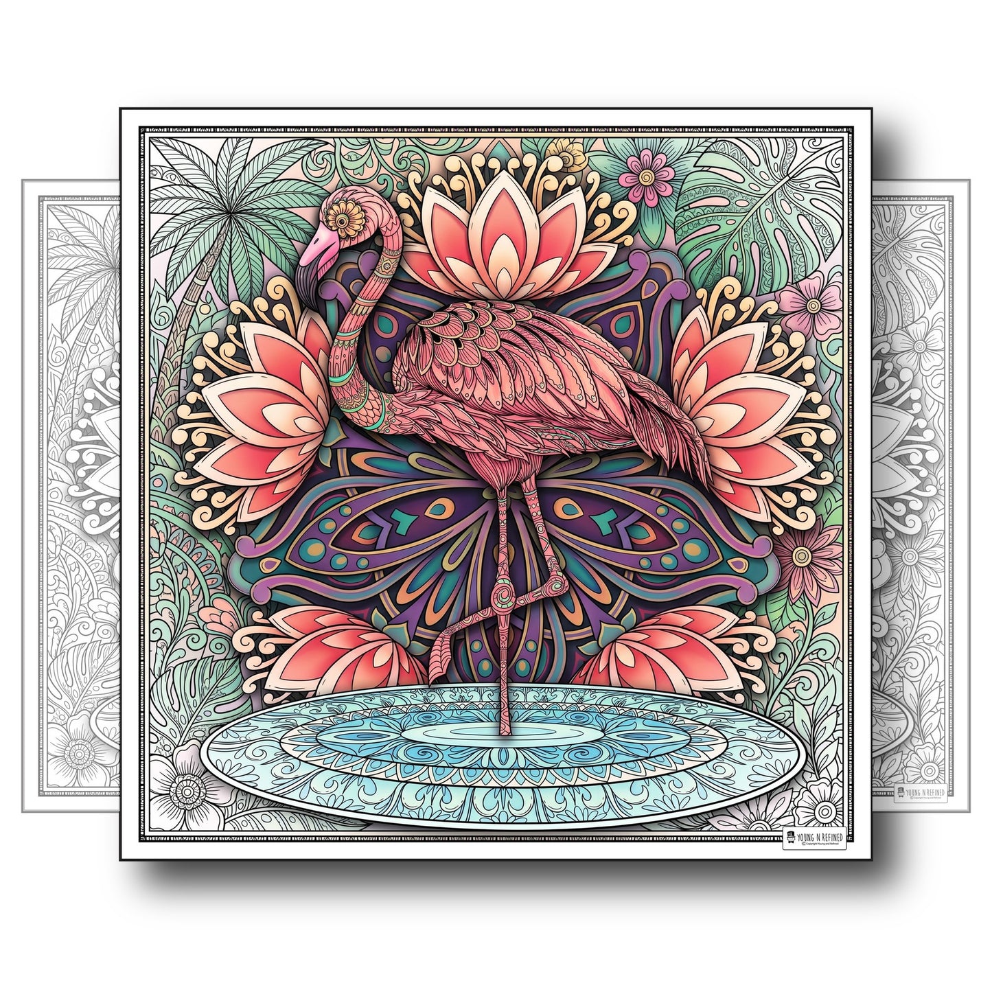 Large Adult Coloring Poster Page Flamingo Made of Mandala Floral