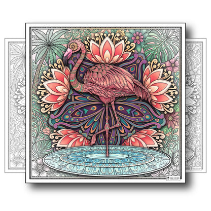 Large Adult Coloring Poster Page Flamingo Made of Mandala Floral
