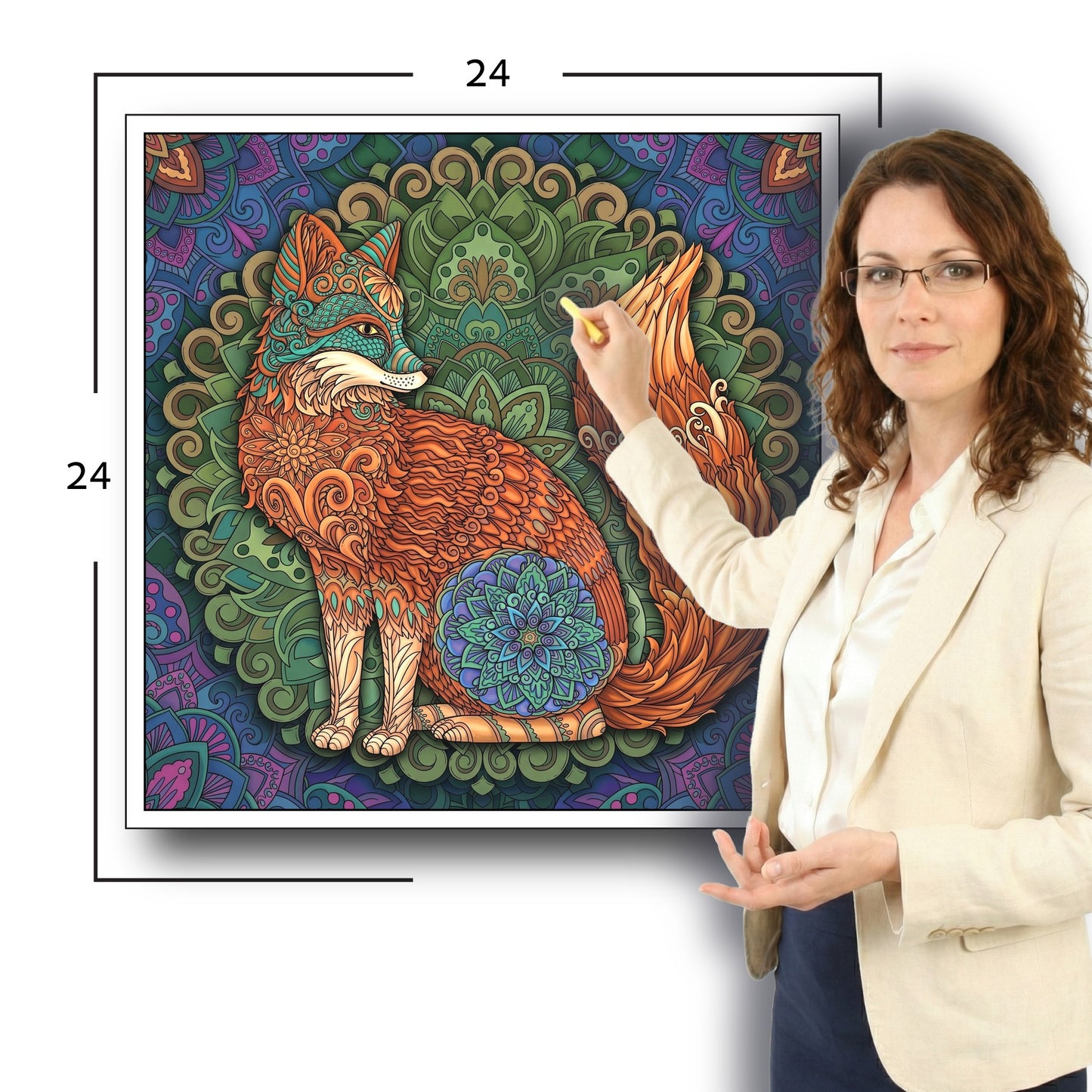 Large Adult Coloring Poster Page Fox Made of Mandala Floral