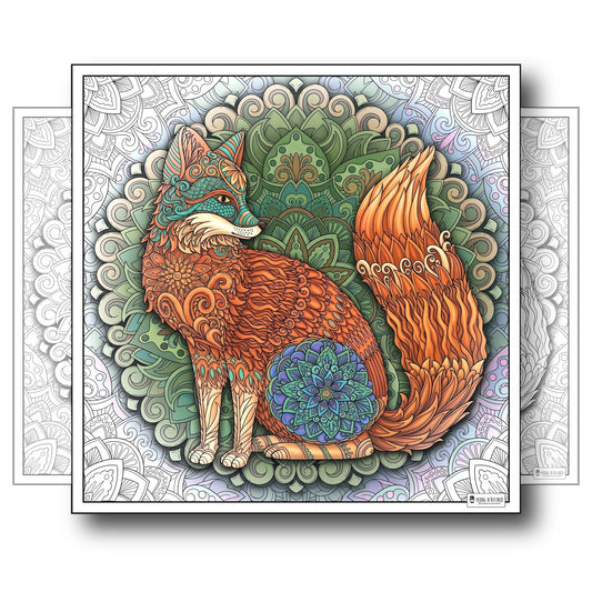 Large Adult Coloring Poster Page Fox Made of Mandala Floral
