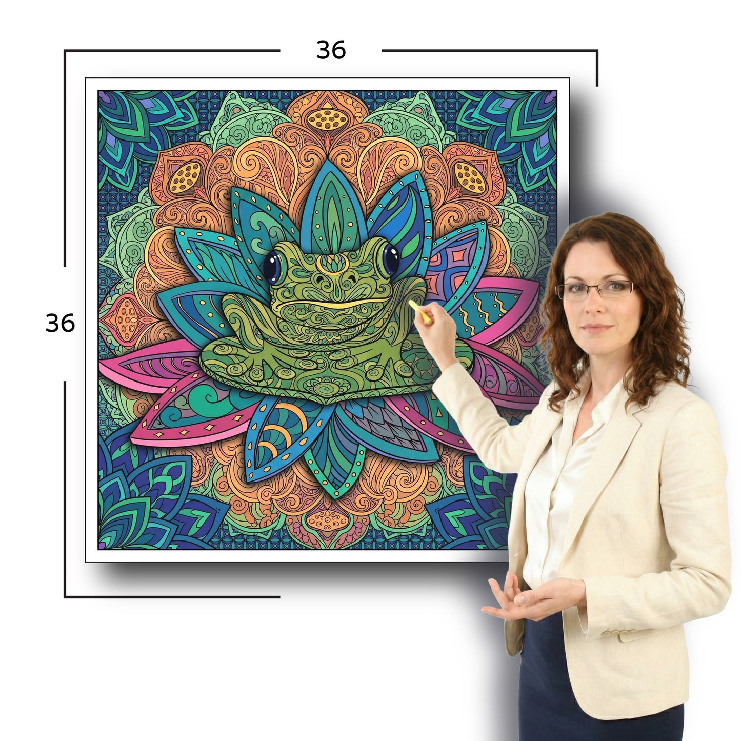 Large Adult Coloring Poster Page Frog Made of Mandala Floral