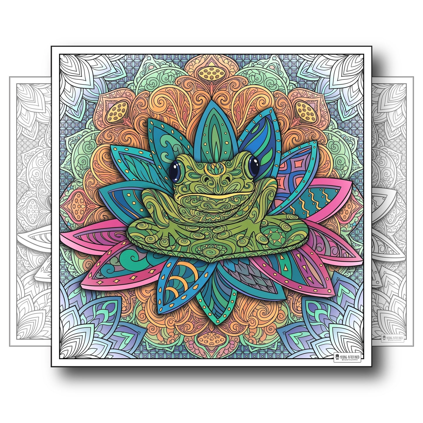 Large Adult Coloring Poster Page Frog Made of Mandala Floral