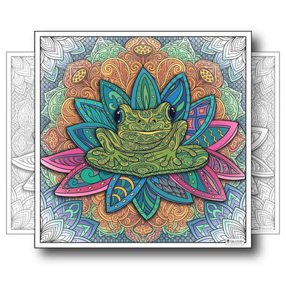Large Adult Coloring Poster Page Frog Made of Mandala Floral
