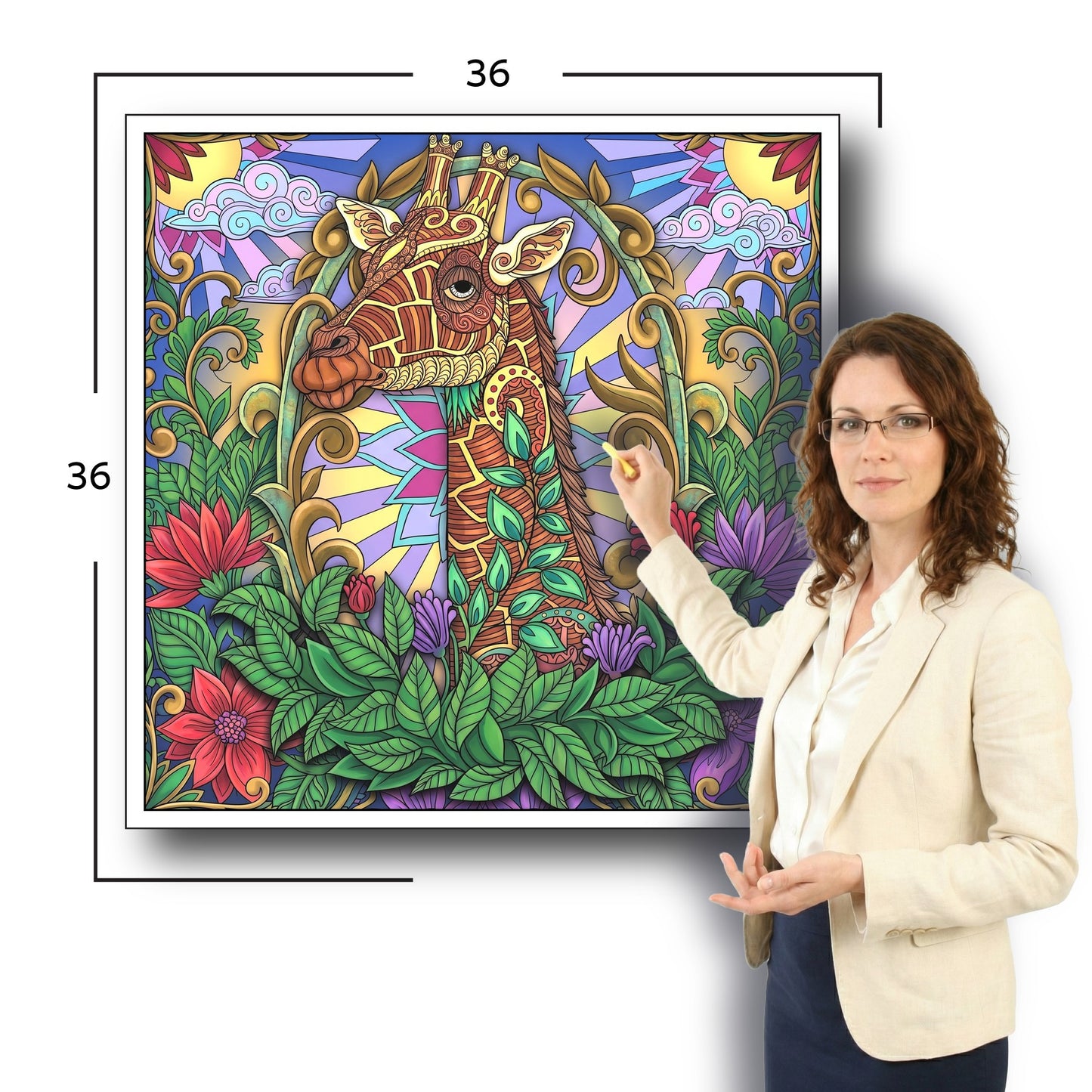Large Adult Coloring Poster Page Giraffe Made of Mandala Floral