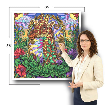 Large Adult Coloring Poster Page Giraffe Made of Mandala Floral
