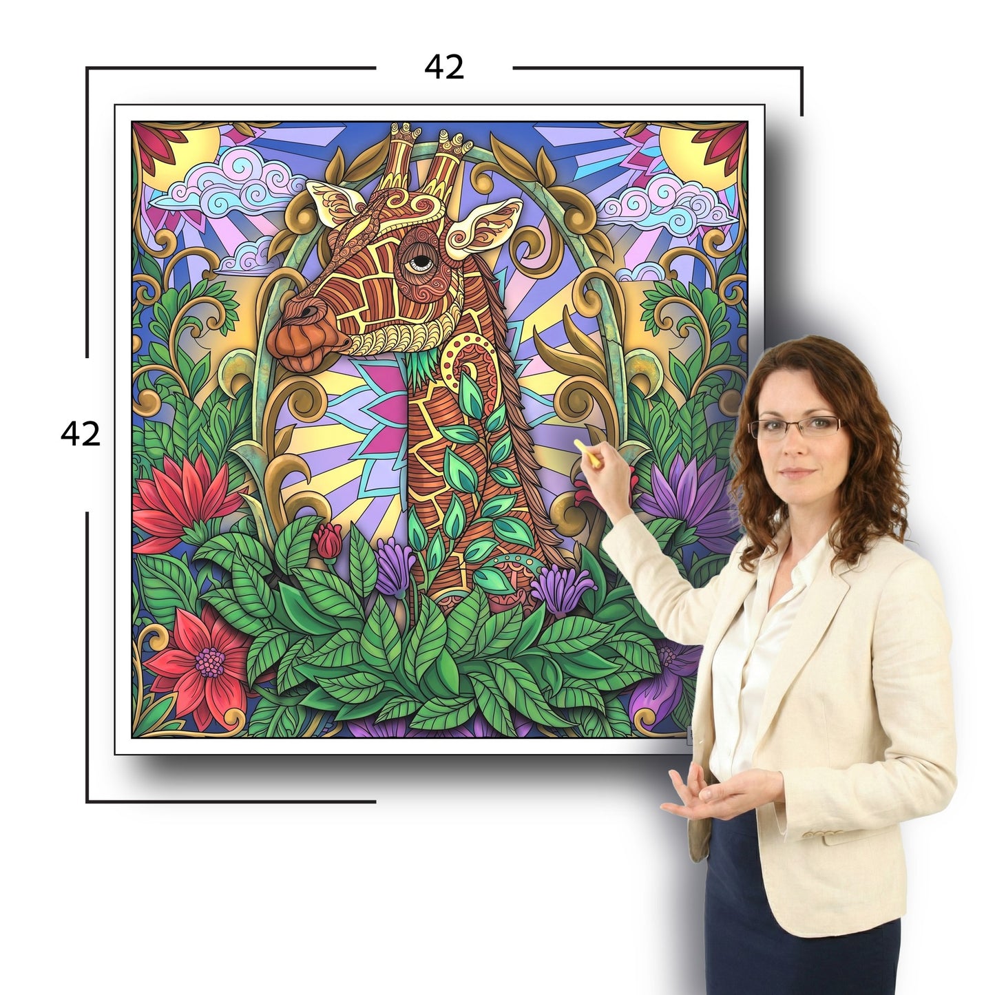 Large Adult Coloring Poster Page Giraffe Made of Mandala Floral