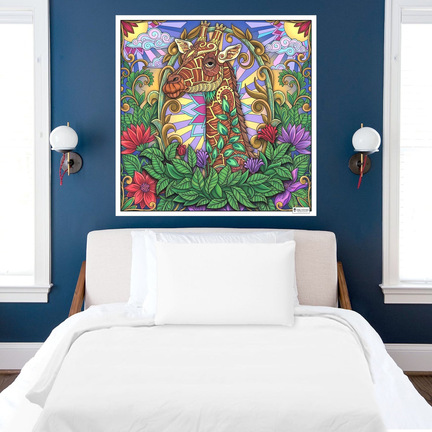 Large Adult Coloring Poster Page Giraffe Made of Mandala Floral