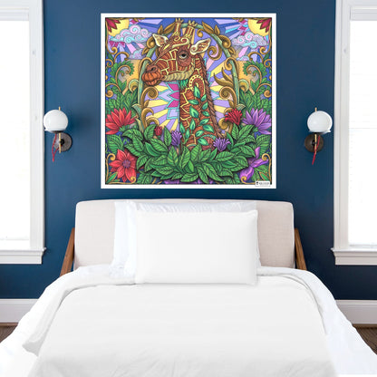 Large Adult Coloring Poster Page Giraffe Made of Mandala Floral