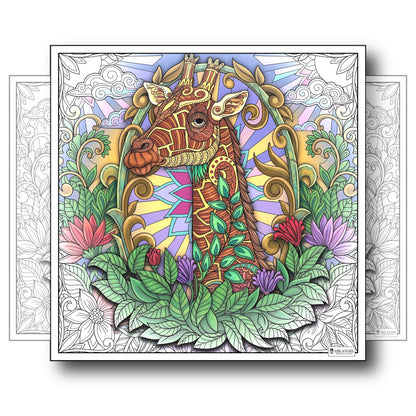 Large Adult Coloring Poster Page Giraffe Made of Mandala Floral