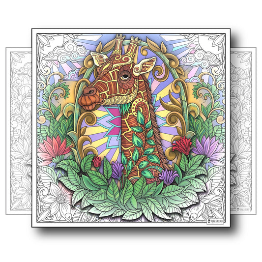 Large Adult Coloring Poster Page Giraffe Made of Mandala Floral