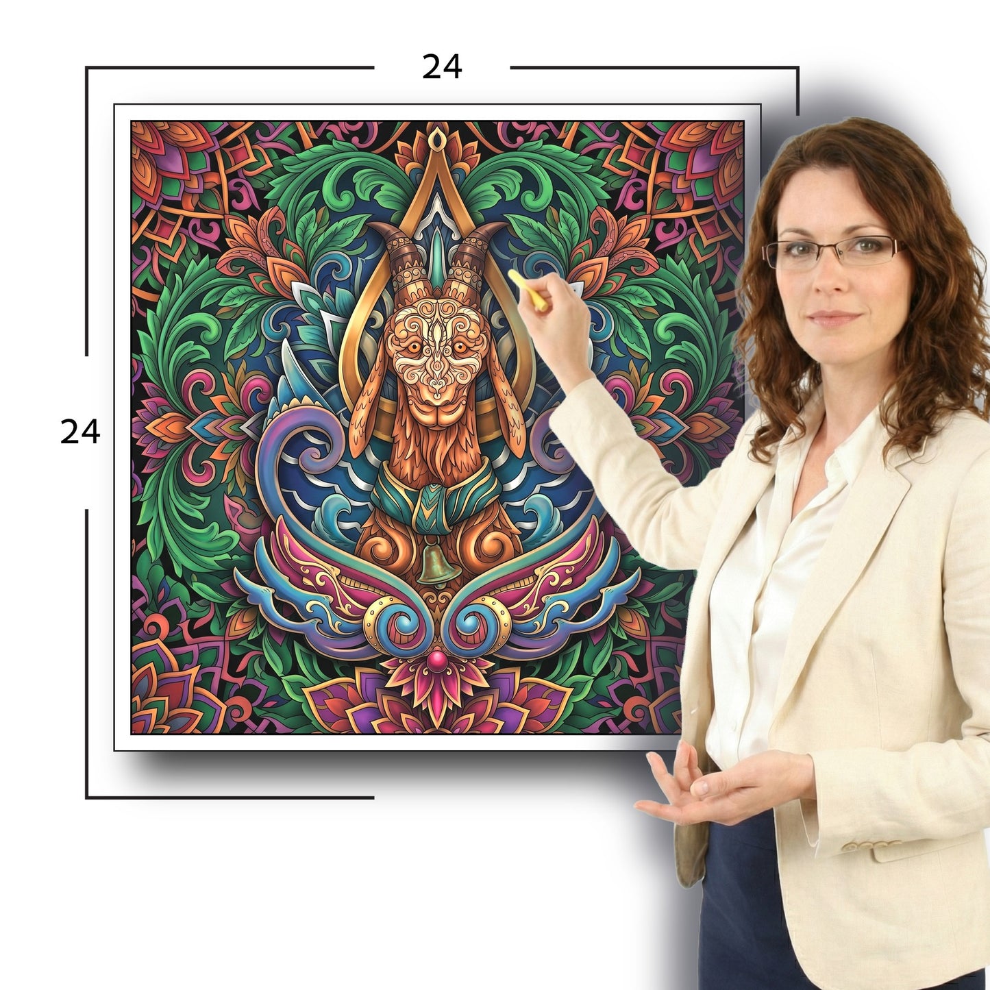 Large Adult Coloring Poster Page Goat Made of Mandala Floral