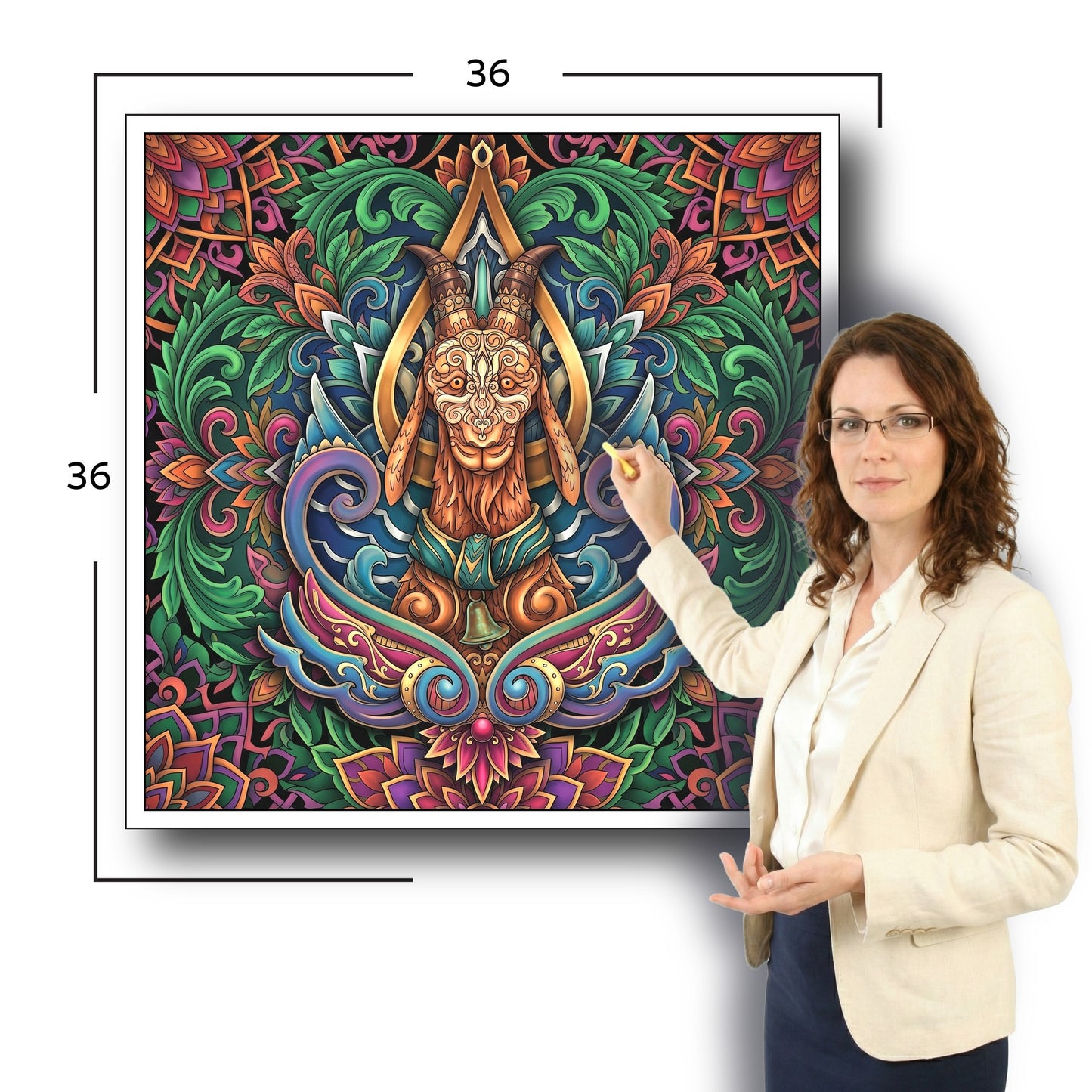Large Adult Coloring Poster Page Goat Made of Mandala Floral