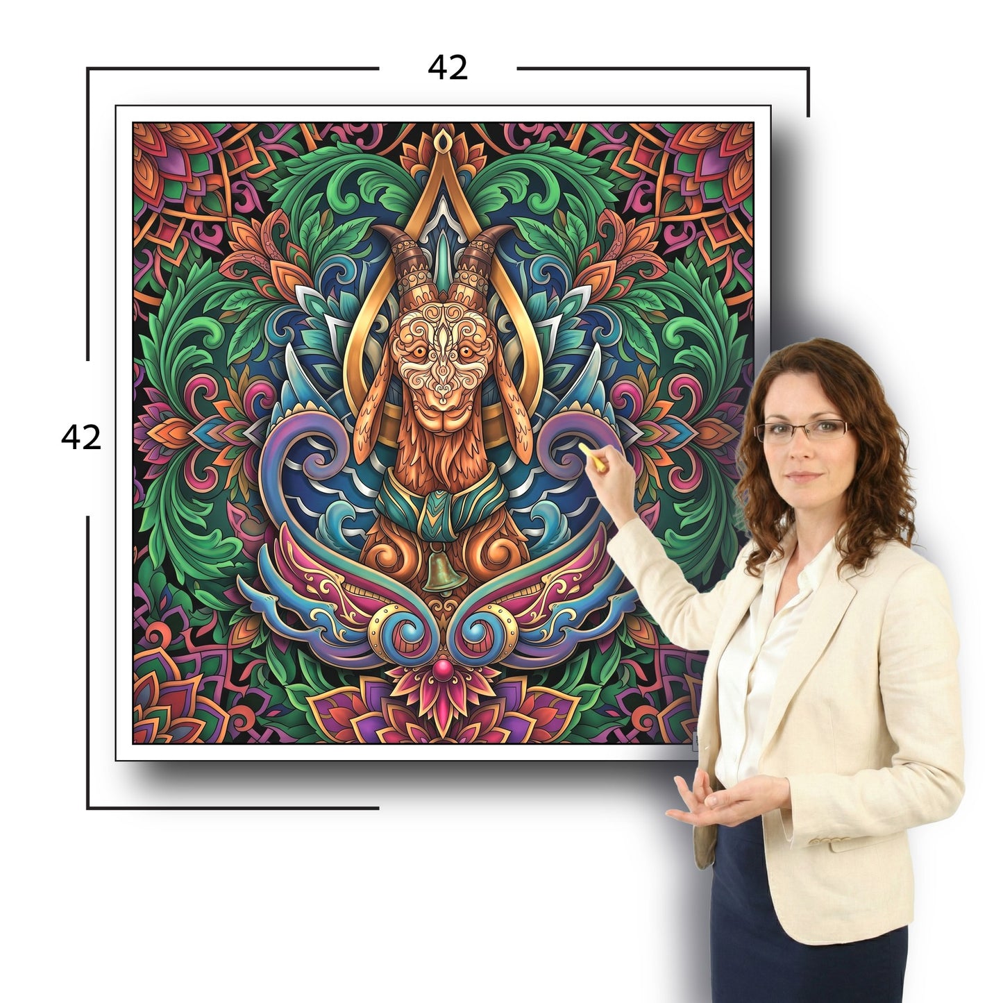 Large Adult Coloring Poster Page Goat Made of Mandala Floral