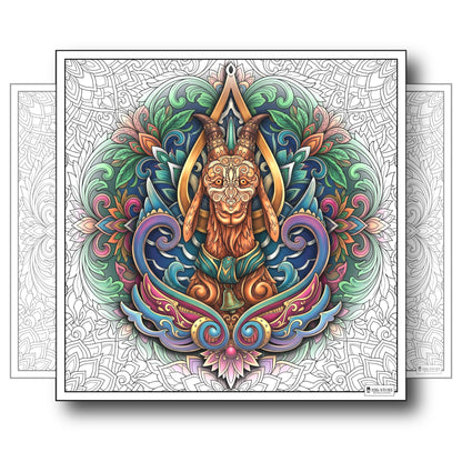 Large Adult Coloring Poster Page Goat Made of Mandala Floral