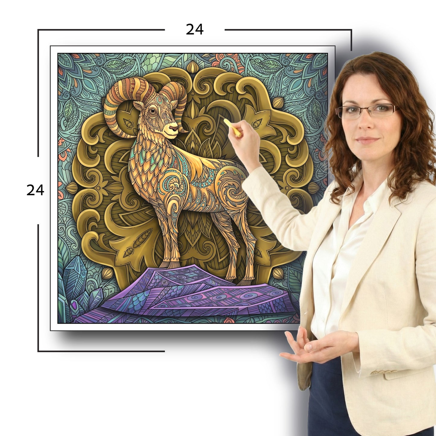 Large Adult Coloring Poster Page Goat Made of Mandala Floral