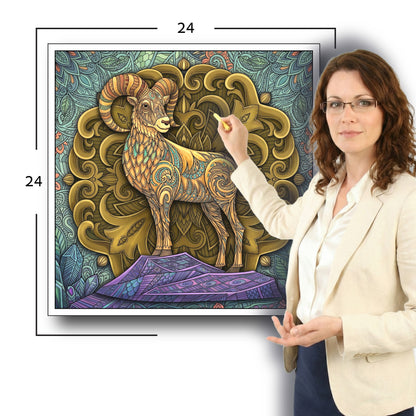Large Adult Coloring Poster Page Goat Made of Mandala Floral