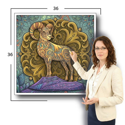 Large Adult Coloring Poster Page Goat Made of Mandala Floral