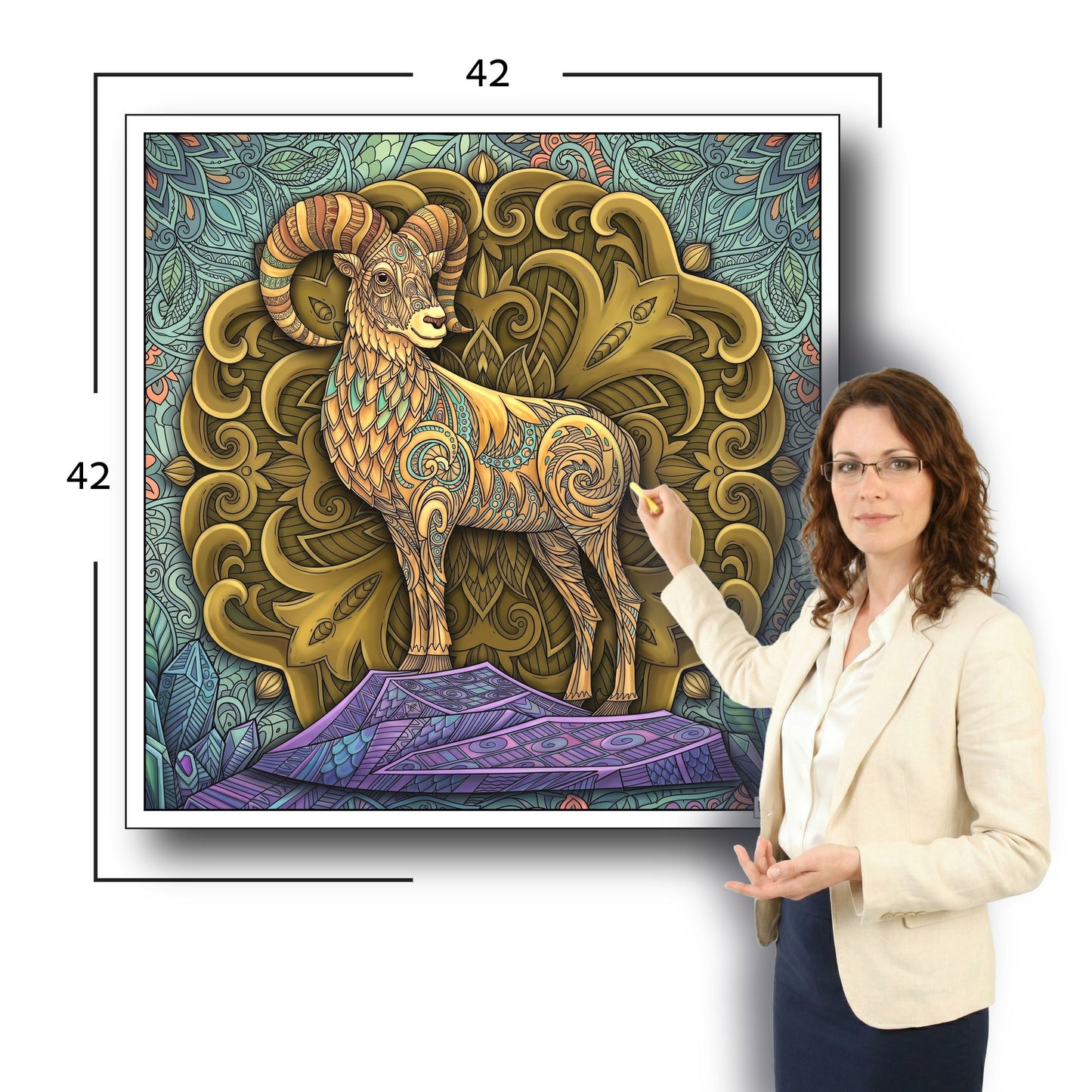 Large Adult Coloring Poster Page Goat Made of Mandala Floral