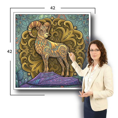 Large Adult Coloring Poster Page Goat Made of Mandala Floral