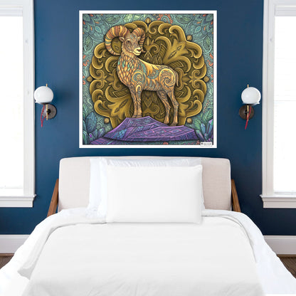Large Adult Coloring Poster Page Goat Made of Mandala Floral
