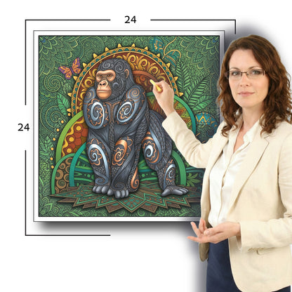 Large Adult Coloring Poster Page Gorilla Made of Mandala Floral