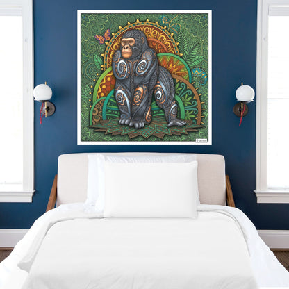 Large Adult Coloring Poster Page Gorilla Made of Mandala Floral