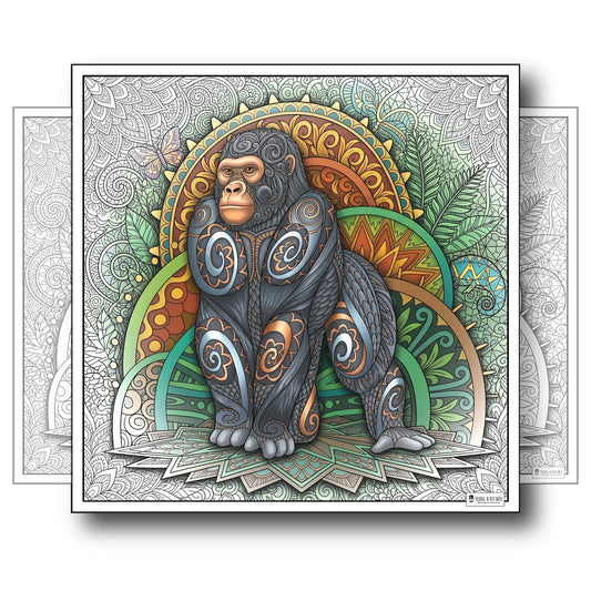 Large Adult Coloring Poster Page Gorilla Made of Mandala Floral