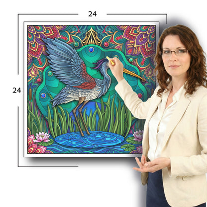 Large Adult Coloring Poster Page Heron Made of Mandala Floral