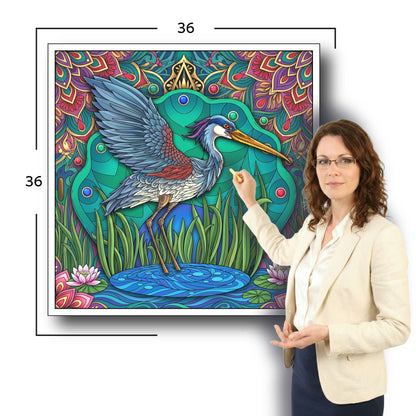 Large Adult Coloring Poster Page Heron Made of Mandala Floral