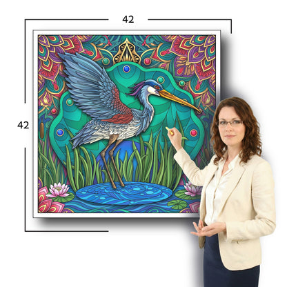 Large Adult Coloring Poster Page Heron Made of Mandala Floral