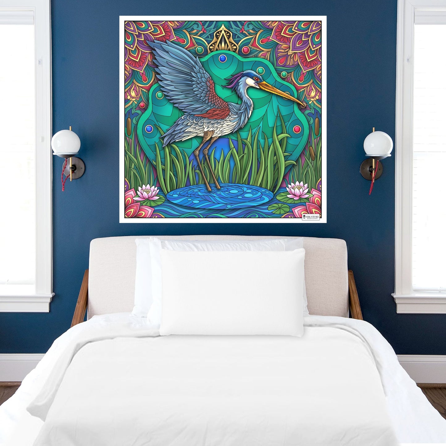 Large Adult Coloring Poster Page Heron Made of Mandala Floral