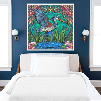 Large Adult Coloring Poster Page Heron Made of Mandala Floral