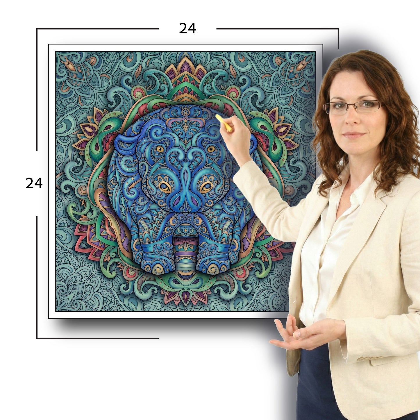 Large Adult Coloring Poster Page Hippo Made of Mandala Floral