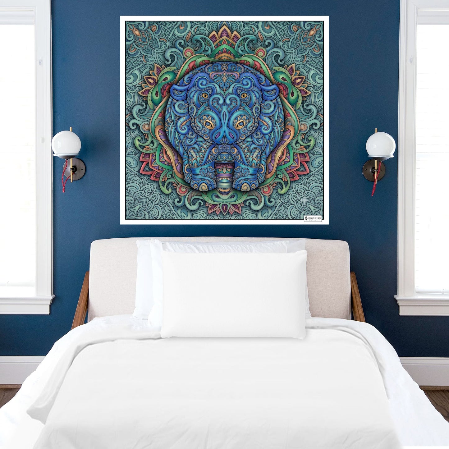 Large Adult Coloring Poster Page Hippo Made of Mandala Floral