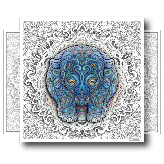 Large Adult Coloring Poster Page Hippo Made of Mandala Floral
