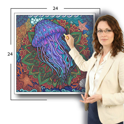 Large Adult Coloring Poster Page Jellyfish Made of Mandala Floral