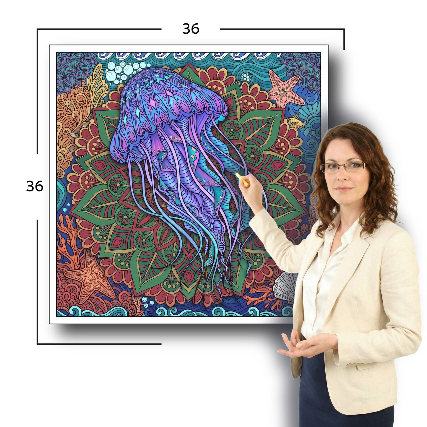 Large Adult Coloring Poster Page Jellyfish Made of Mandala Floral