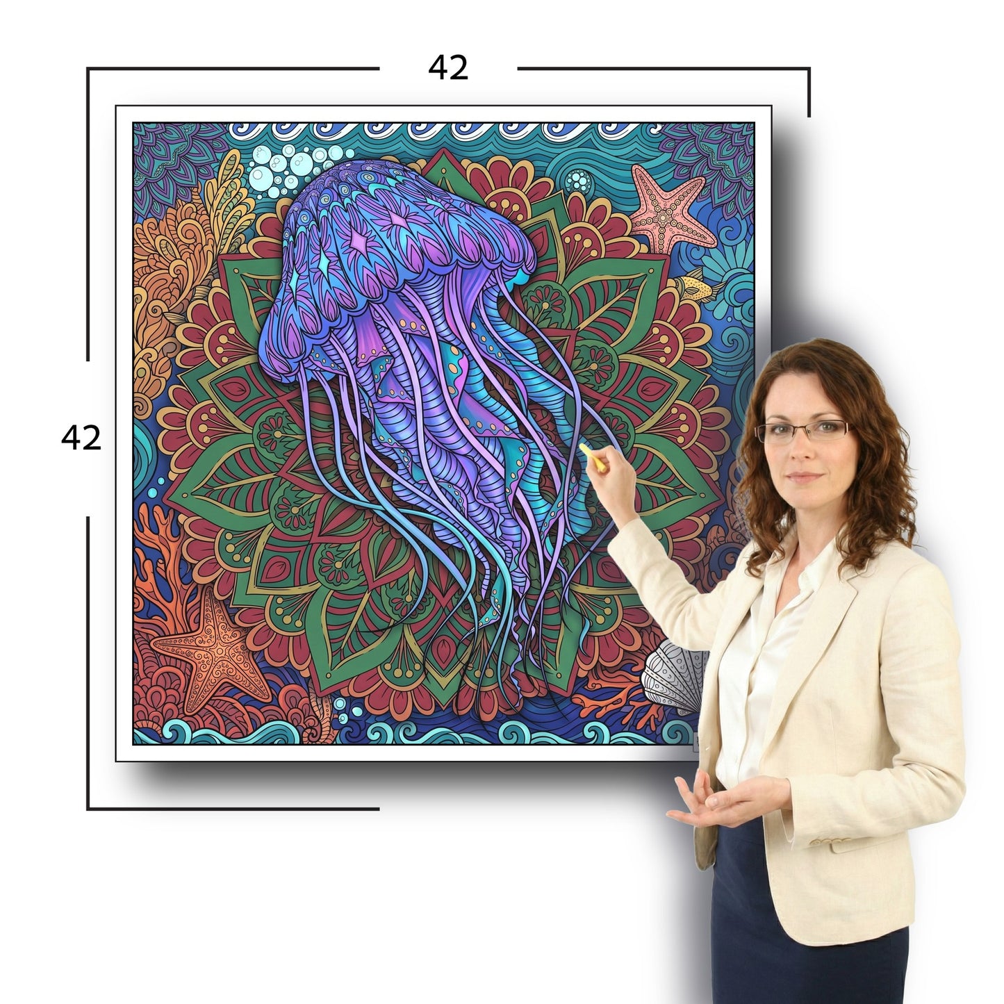 Large Adult Coloring Poster Page Jellyfish Made of Mandala Floral