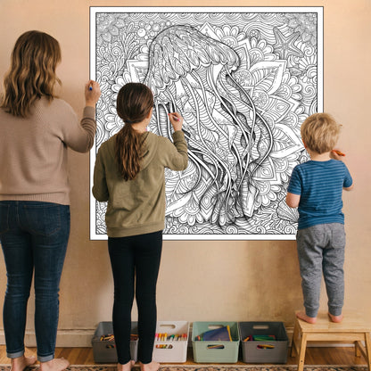 Large Adult Coloring Poster Page Jellyfish Made of Mandala Floral