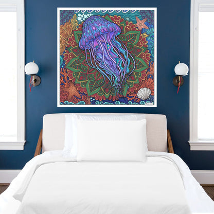 Large Adult Coloring Poster Page Jellyfish Made of Mandala Floral