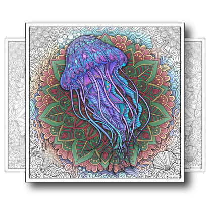 Large Adult Coloring Poster Page Jellyfish Made of Mandala Floral