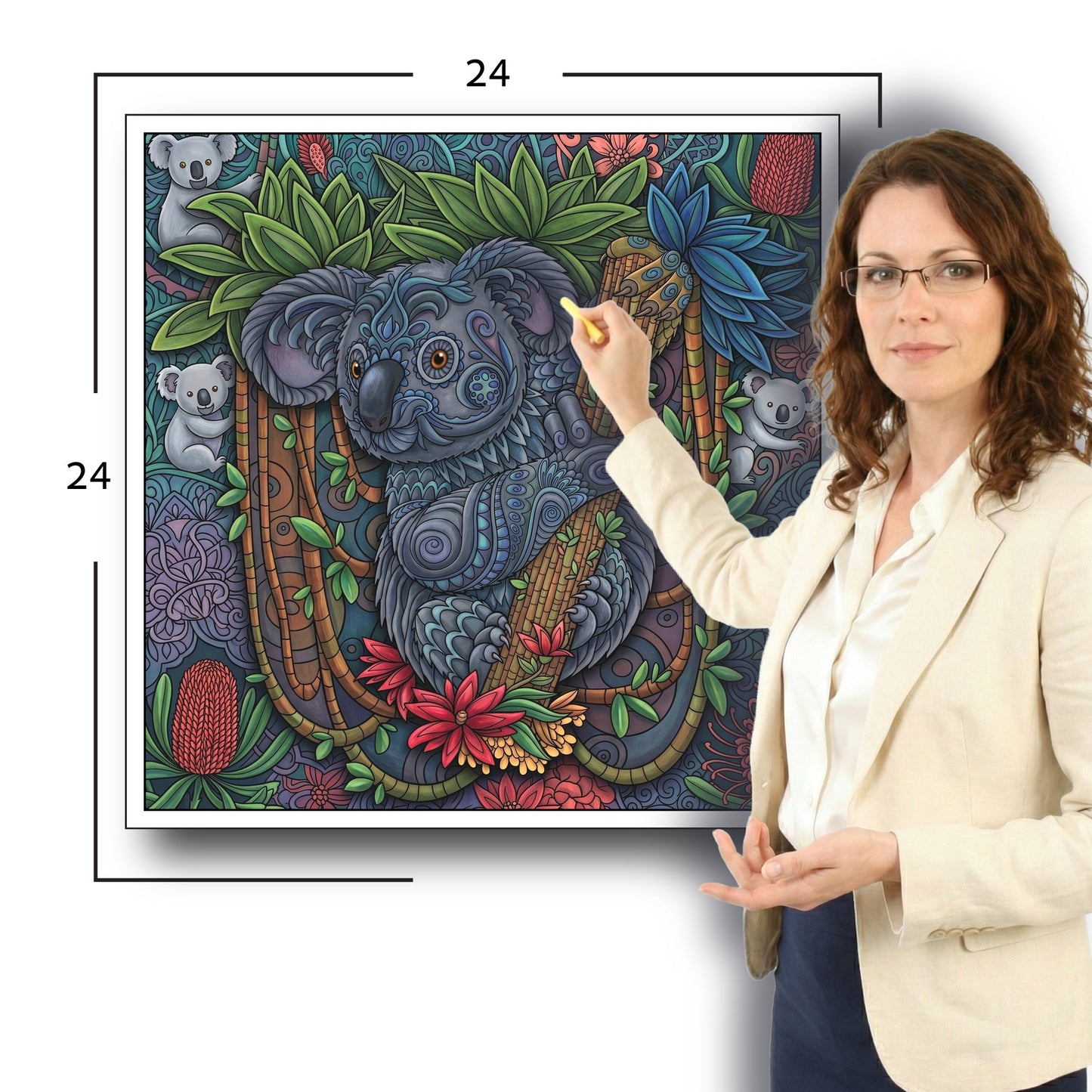 Large Adult Coloring Poster Page Koala Made of Mandala Floral