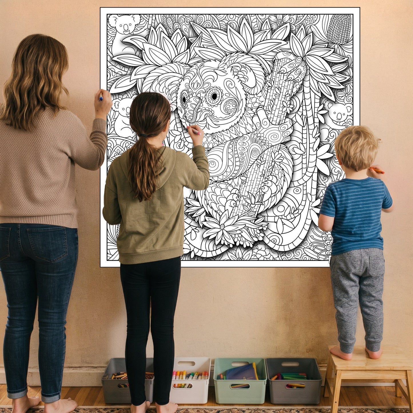 Large Adult Coloring Poster Page Koala Made of Mandala Floral
