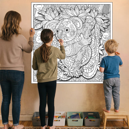 Large Adult Coloring Poster Page Koala Made of Mandala Floral